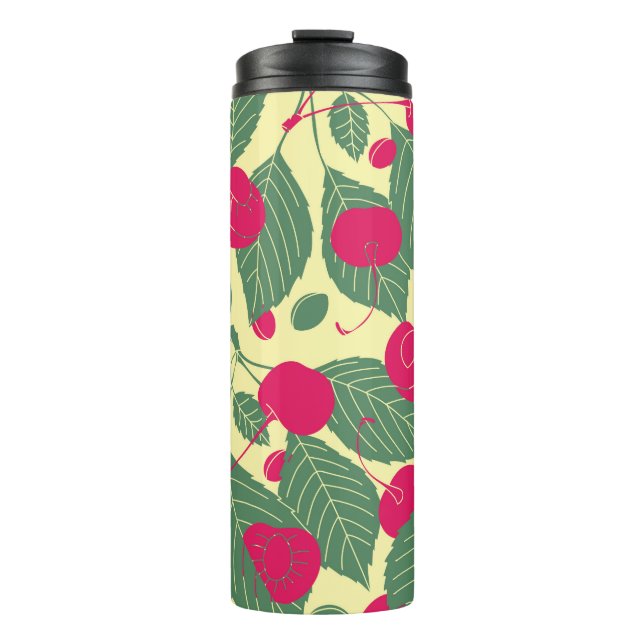 Helles Sommermuster mit Kirschen. Illustr Thermosbecher (Vorderseite)