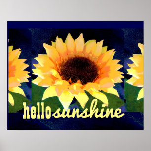 helles Sonnenblumenkunstposter mit hallo-sonniger  Poster
