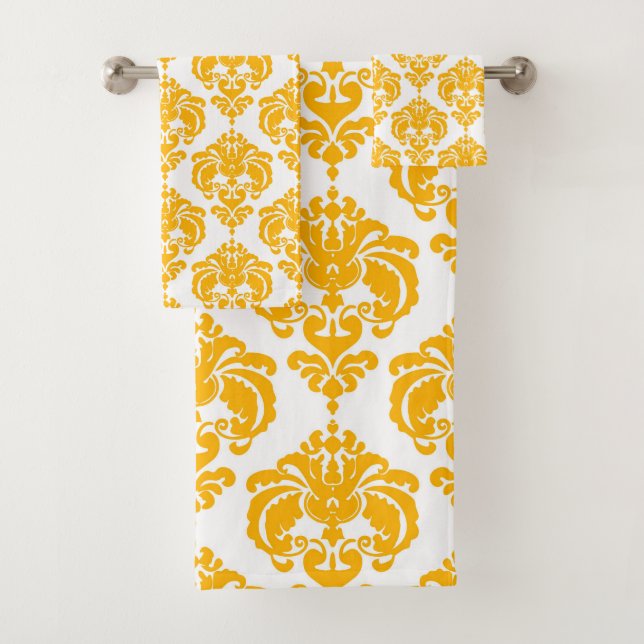 Helles Sonnengelb und weißes Royal Glac Damask Badhandtuch Set (Insitu)