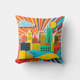 Helles Stadtscape Collage im Stil der 60er Jahre Kissen