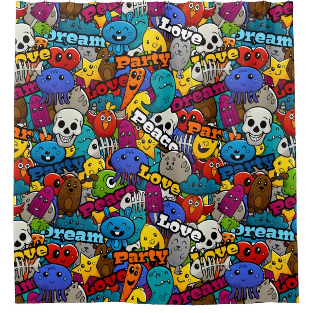 Helles Stickermuster Duschvorhang (Vorderseite)