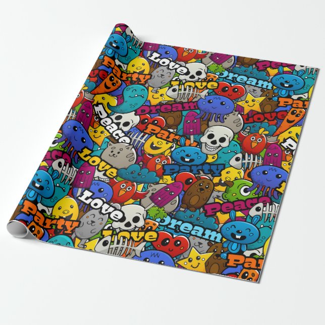 Helles Stickermuster Geschenkpapier (Ungerollt)