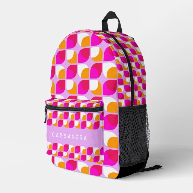 Helles Summer Pink Orange Art Pattern Bedruckter Rucksack (Rückseitige Ecke Rechts)