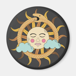 Helles Sun Ouroboros Snake & Clouds Occult Symbol Magnet
