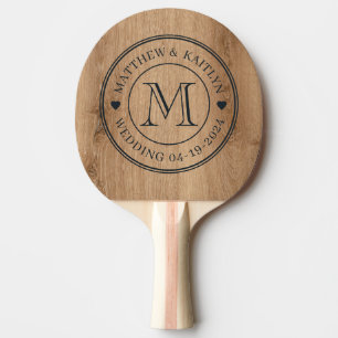 Helles Teakholz Hochzeitsmonogramm Herz Tischtennis Schläger