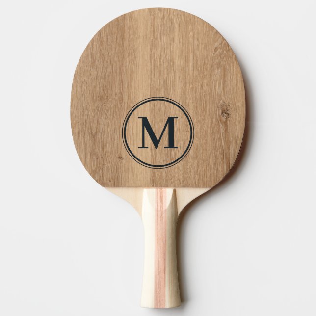 Helles Teakholz Monogramm Tischtennis Schläger (Rückseite)