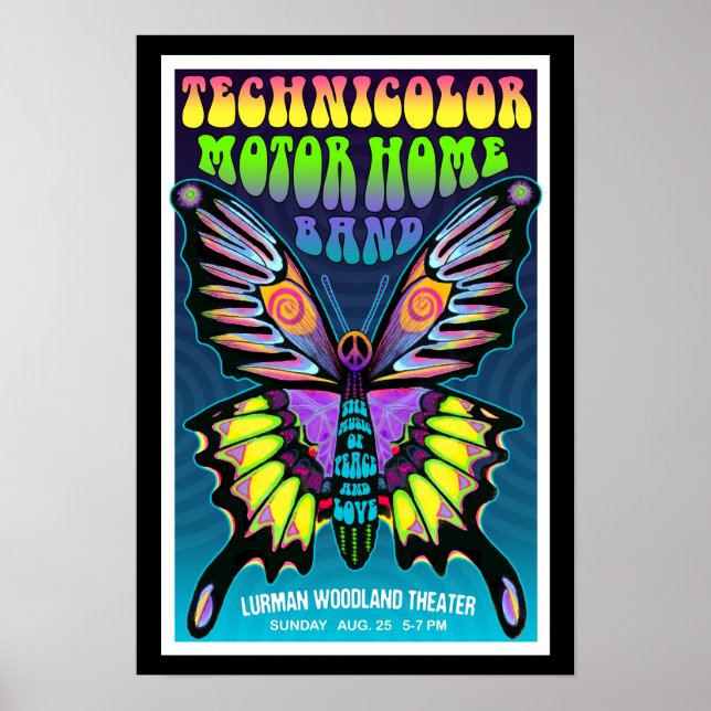 Helles TMH Psychedelic Butterfly Lurman Konzert Poster (Vorne)