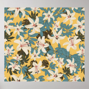 Helles tropisches Blätter Lily Pattern Poster