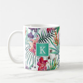 Helles tropisches Muster mit Monogramm Kaffeetasse