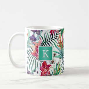Helles tropisches Muster mit Monogramm Kaffeetasse