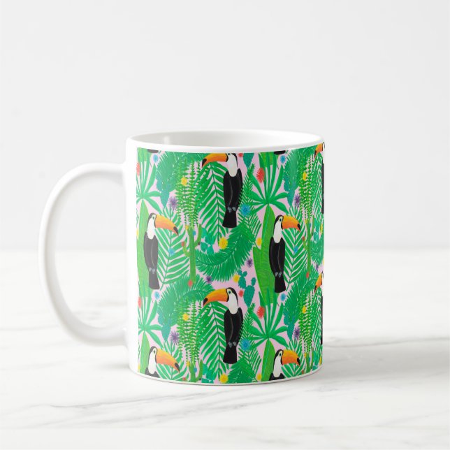 Helles, tropisches, nahtloses, handgezogenes Muste Kaffeetasse (Links)