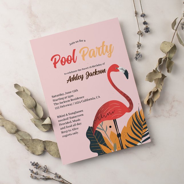 Helles tropisches Pool Party Rosa Flamingo Sweet 1 Einladung (Von Creator hochgeladen)