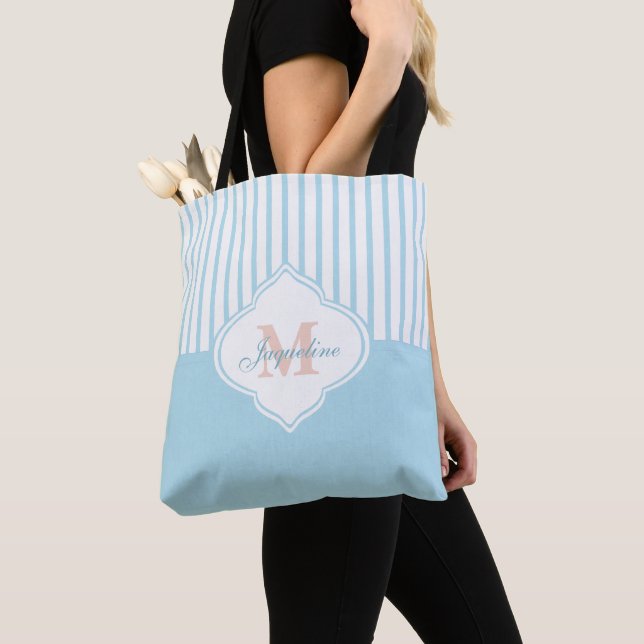 Helles Türkis Colorblock Streifen-Monogramm (Von Nahem)