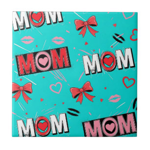 Helles Türkis MOM-Herzen-Schleifen-Pop-Design Fliese