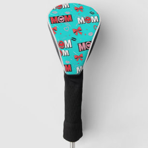 Helles Türkis MOM-Herzen-Schleifen-Pop-Design Golf Headcover