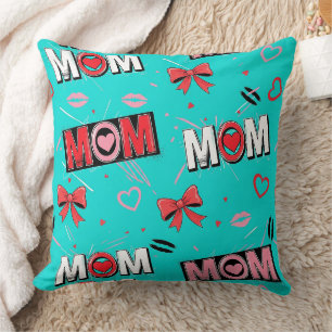 Helles Türkis MOM-Herzen-Schleifen-Pop-Design Kissen