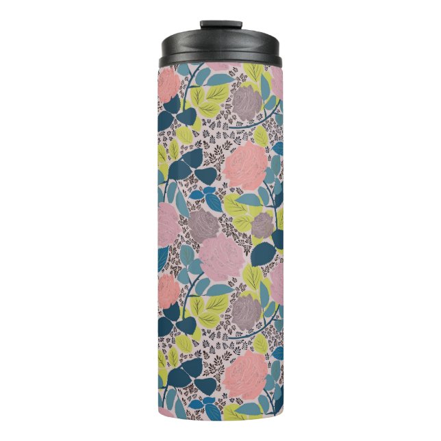 Helles und spielerisches Rose Print Design Thermosbecher (Vorderseite)