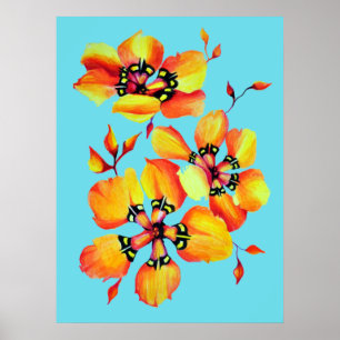 Helles Wasser Orange Blume - Aqua Poster