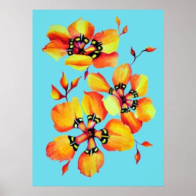 Helles Wasser Orange Blume - Aqua Poster (Vorne)
