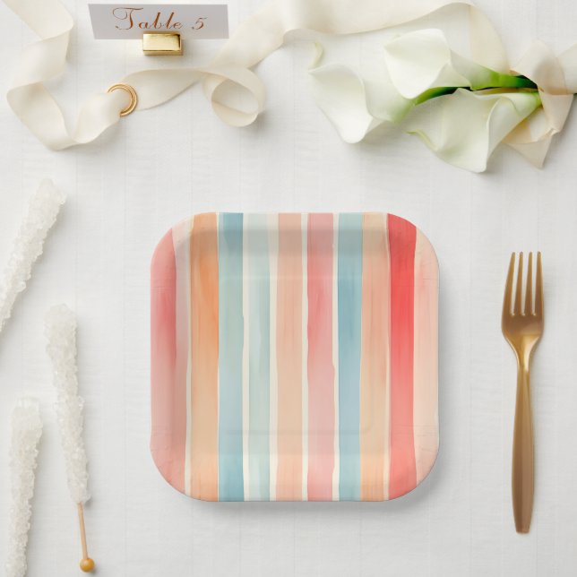 Helles Wasserfarben-Streifenmuster bunt Pappteller (Hochzeit)