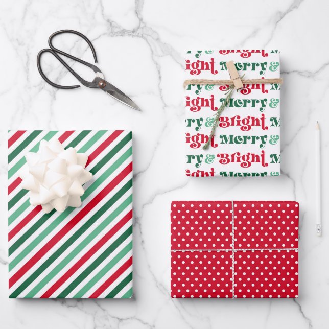 Helles Weihnachtsgeschenk Wrap Modernes Urlaubswra Geschenkpapier Set (Vorderseite)