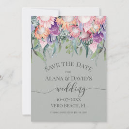 Hellfarbene exotische Protea-Blume Save the Date Ankündigung