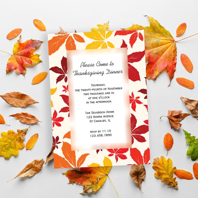 Hellfarbene Herbstlaube Erntedank Dinner Einladung (Invite friends to gather for Thanksgiving with this Fall Leaves invitation.)
