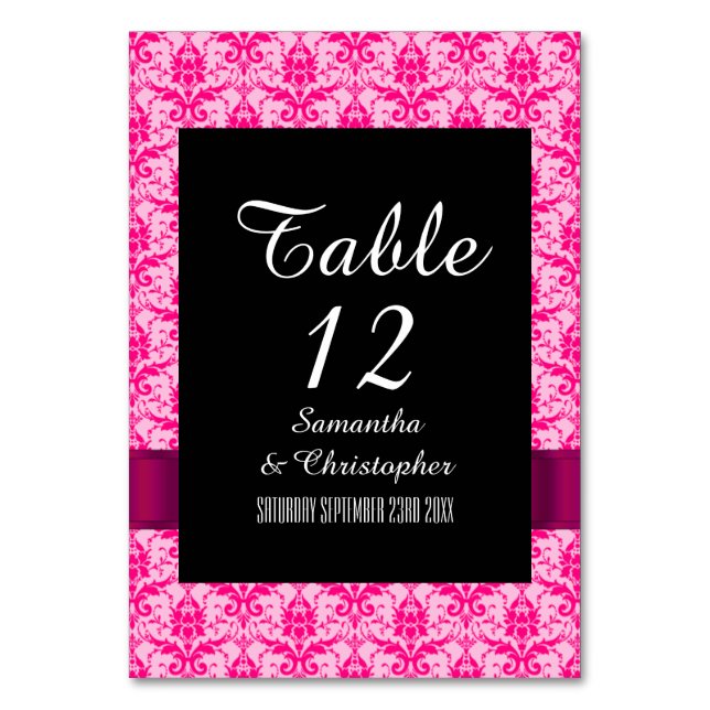 Hellfarbener rosa Damast Tischnummer (Vorderseite)