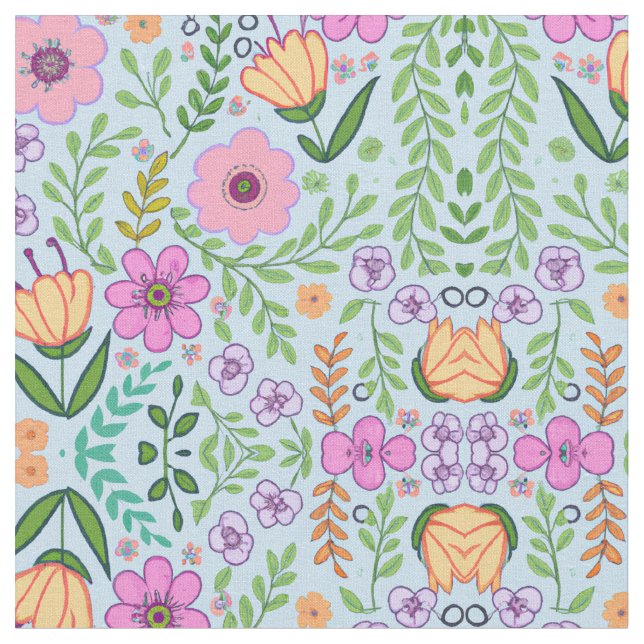 Hellfarbenes Muster nahtloser Blume Blau Stoff (Nahaufnahme)