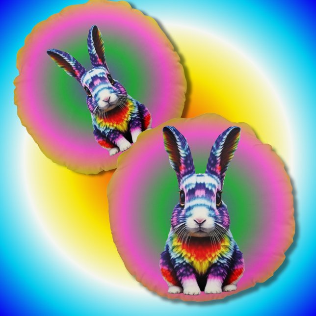 Hellfarbenes Rabbit Hippy Groovy Bunny Rundes Kissen (Von Creator hochgeladen)