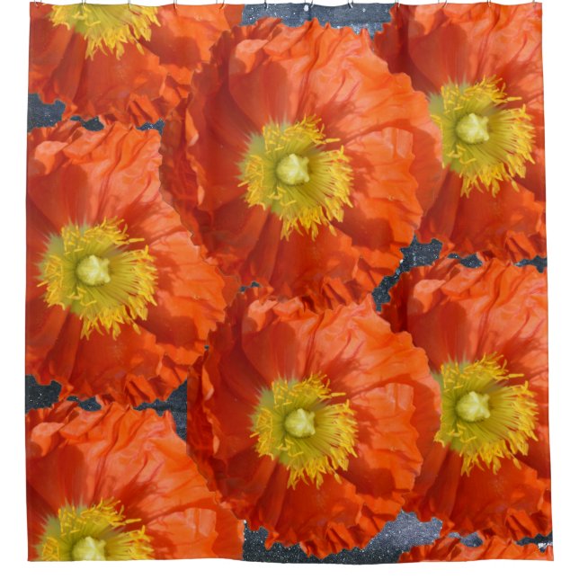 Hellfarbige Orange Mandarine Mohnblume Blume Duschvorhang (Vorderseite)