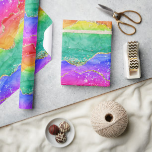 Hellfarbige Regenbogen-Glitter-Gold-Achat Geschenkpapier