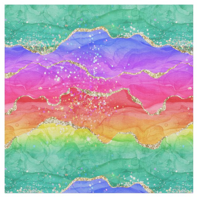 Hellfarbiger Regenbogen-Glitzer Gold Agate Stoff (Nahaufnahme)