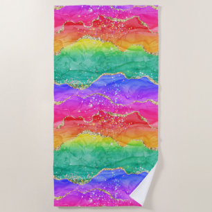 Hellfarbiger Regenbogen-Glitzer Gold Agate Strandtuch