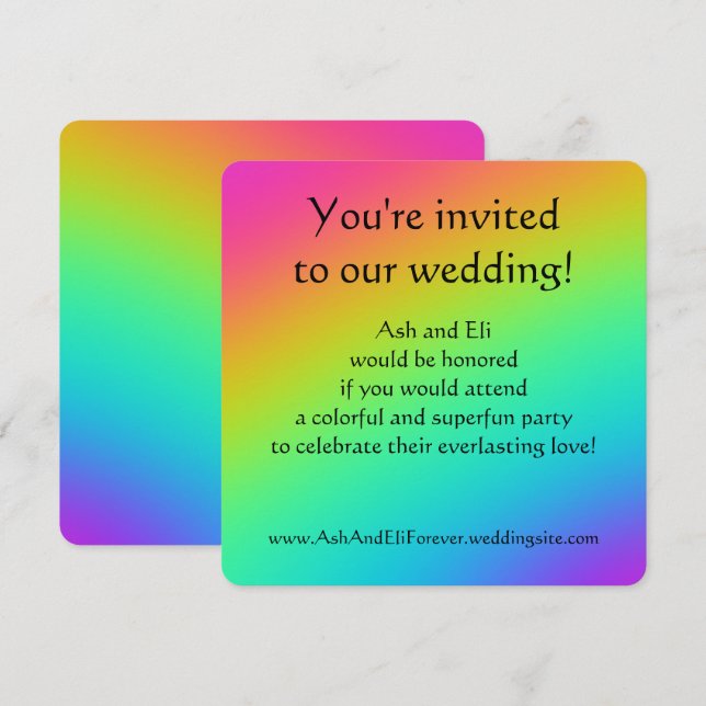 Hellfarbiger Regenbogen-Gradient-Hochzeit Einladung (Vorne/Hinten)
