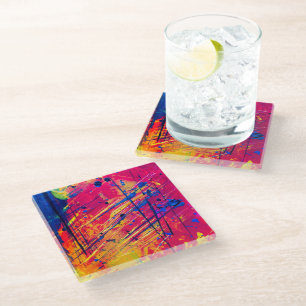 Hellfarbiger Spritzer Paint Abstrakt Glasuntersetzer