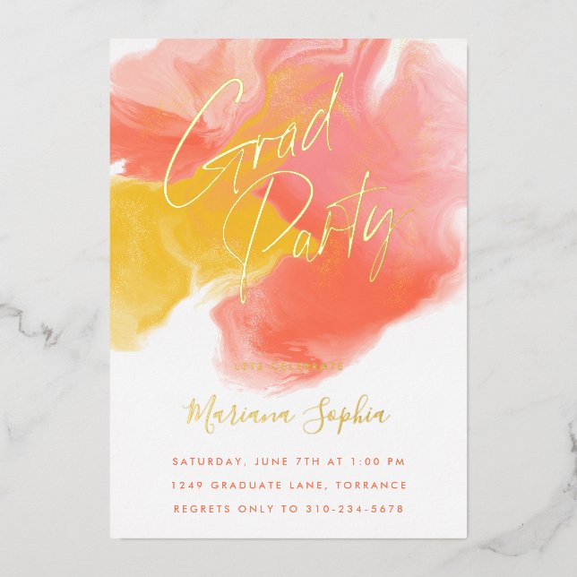 Hellfarbiger Wash Cornflakes Gelbgrau Party Gold Folieneinladung (Vorderseite)