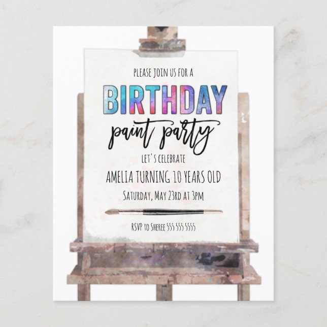 Hellfarbiges Easel Virtual Paint Party Geburtstag (Vorderseite)