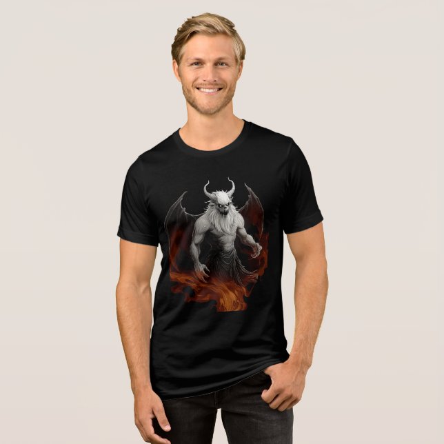 Hellfire Demon with Wings and Horns Tri-Blend Shirt (Vorderseite voll)