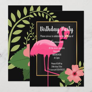 HELLFLAMINGO HIBISKUS SCHWARZPINK GOLD EINLADUNG