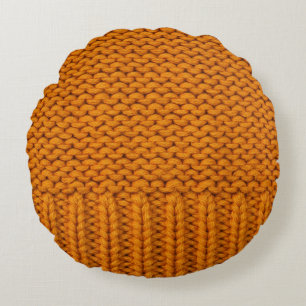 Hellgelb: handgefertigte Stricktextur. Rundes Kissen