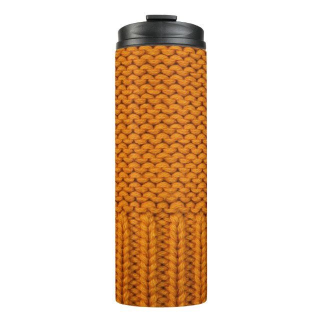 Hellgelb: handgefertigte Stricktextur. Thermosbecher (Vorderseite)