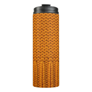 Hellgelb: handgefertigte Stricktextur. Thermosbecher
