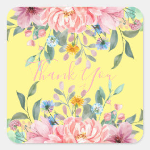 Hellgelb mit Blume quadratischer Aufkleber