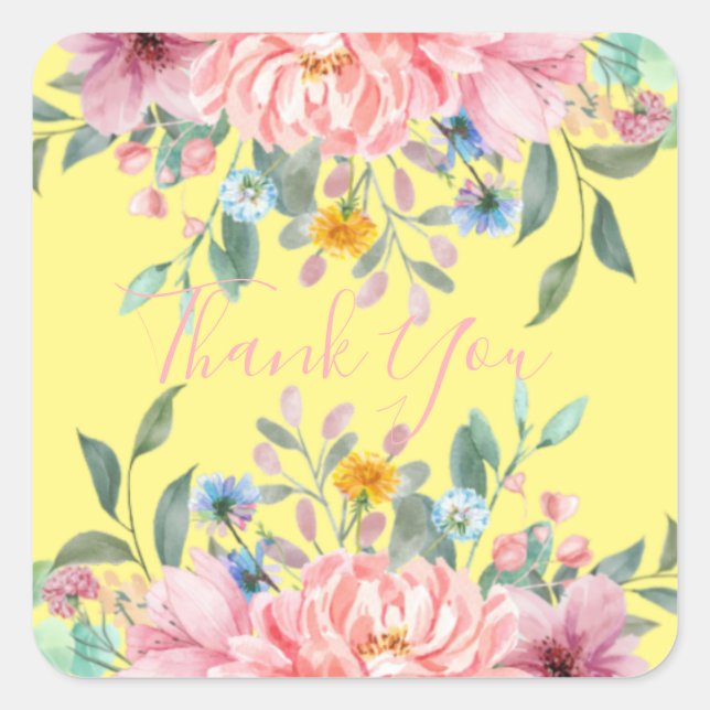 Hellgelb mit Blume quadratischer Aufkleber (Vorderseite)