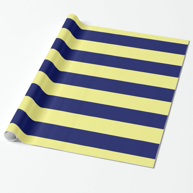 Hellgelb, Navy Blue XL Streifen Muster V Geschenkpapier (Ungerollt)