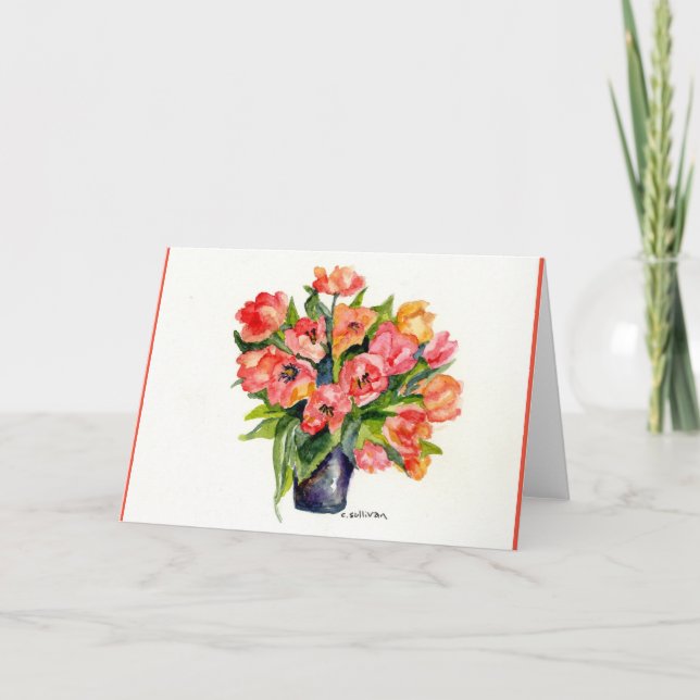 Hellgelb-orange-rosa H2O-Farbmohnmalerei Dankeskarte (Vorderseite)