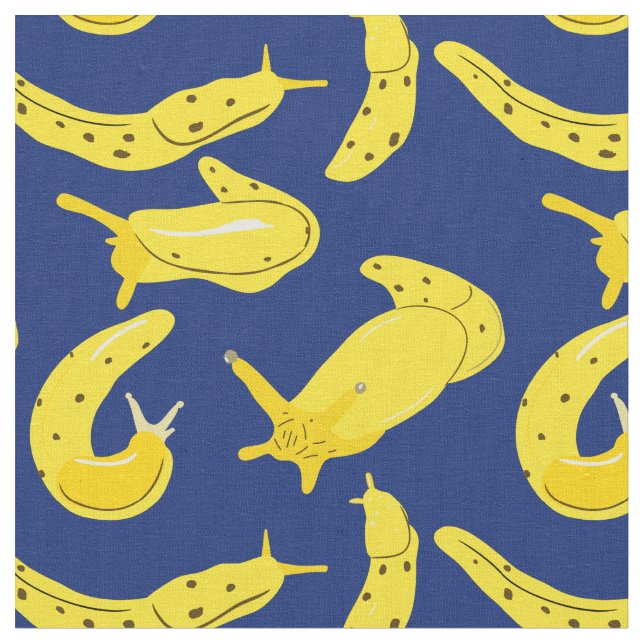 Hellgelb, Royal Blue Banana Slugs Illustriert Stoff (Nahaufnahme)