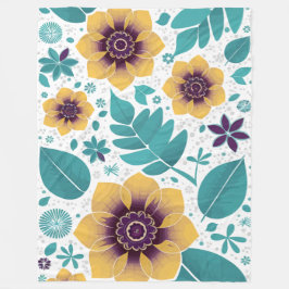 Hellgelb und Aquamarine Blüte auf weißem Hintergru Fleecedecke