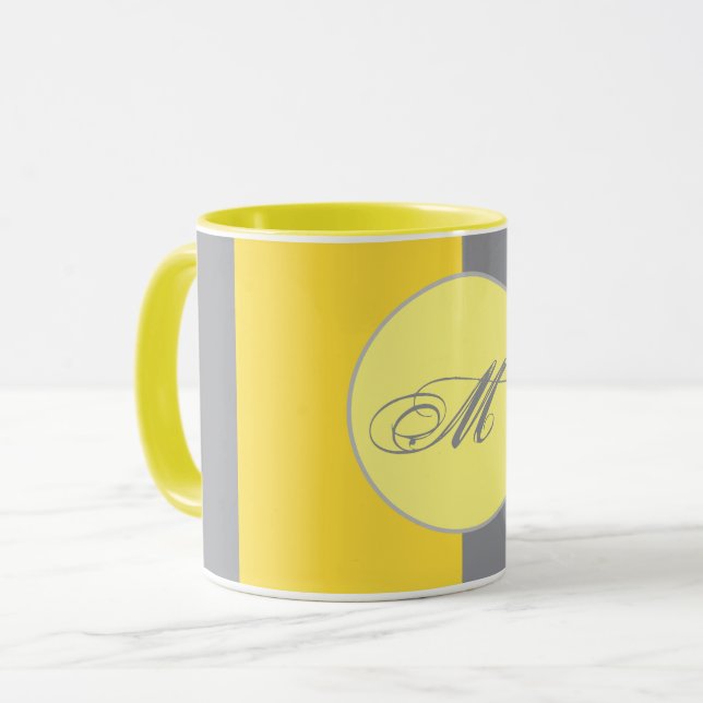 Hellgelb und weich-grau - individuelle Tasse (Vorderseite Links)